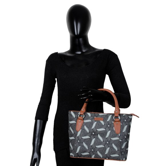 Handcrafted Olive Green Print Fabric Top Handle Handbag, Ladies Satchel Purse - Picture 11 of 11